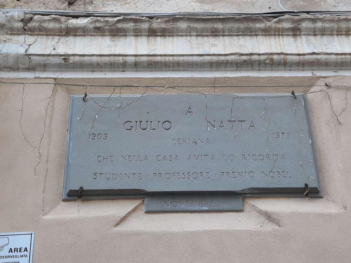 Detail of the plaque dedicated to Giulio Natta in Ceriana